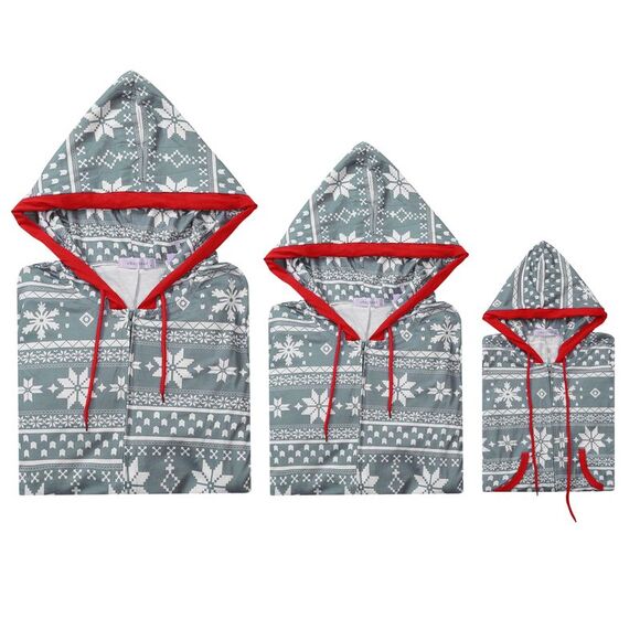 Kids Christmas Pajama Zipper Long Sleeve Set with Pockets Grey - Picture 3 of 4